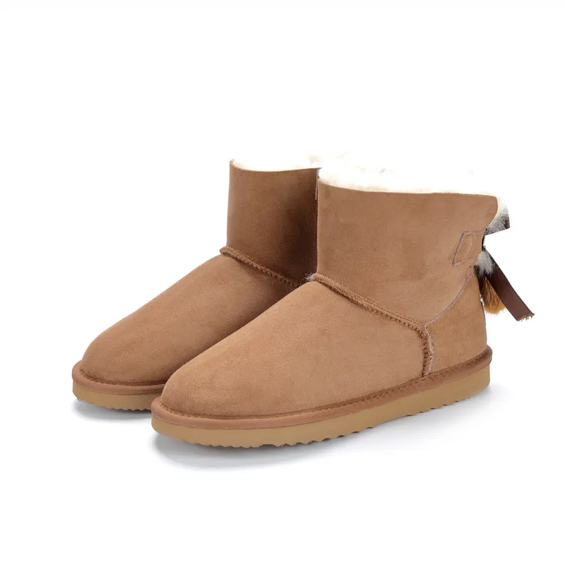 Новая мода натуральные меховые зимние ботинки Женские Натуральная шерсть Теплые