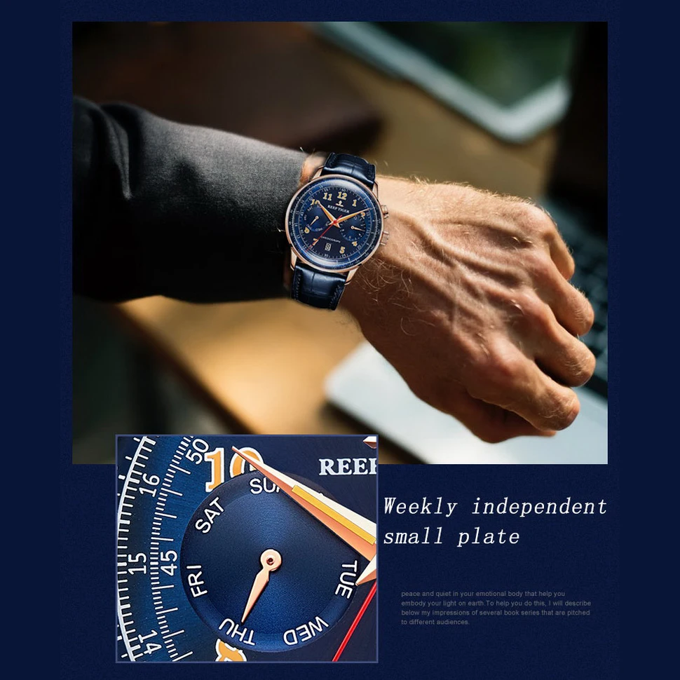 Мужские Водонепроницаемые механические часы на кожаном ремешке с сапфировым