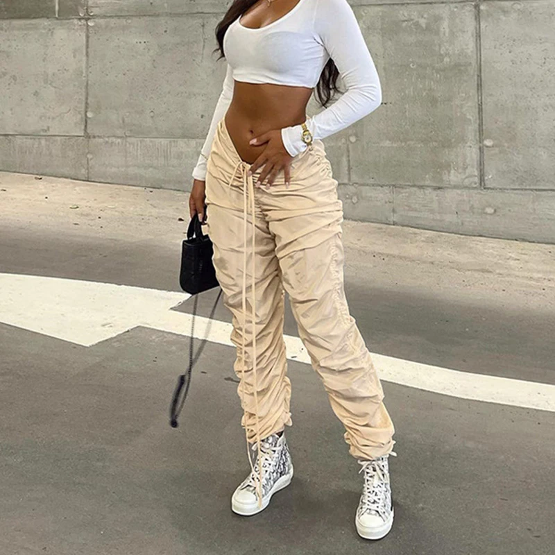 

Сексуальные Новые облегающие Женские Плиссированные брюки на шнуровке с высокой талией 2021 модные женские брюки-карандаш для вечеринки клу...