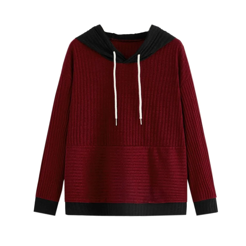 Повседневная Лоскутная Толстовка с капюшоном и длинным рукавом женская одежда