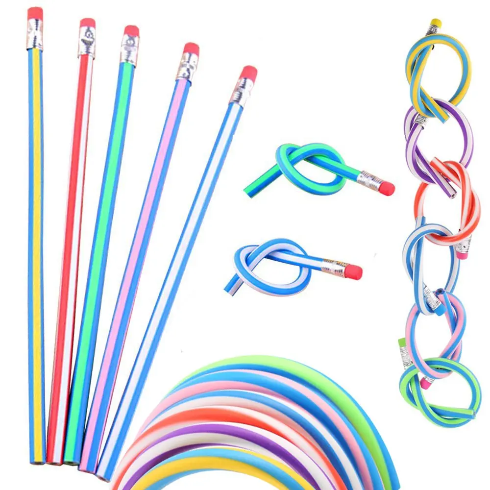 5 шт./компл. Мягкие Гибкие Карандаши Bendy Цветной полосатый карандаш с ластиком