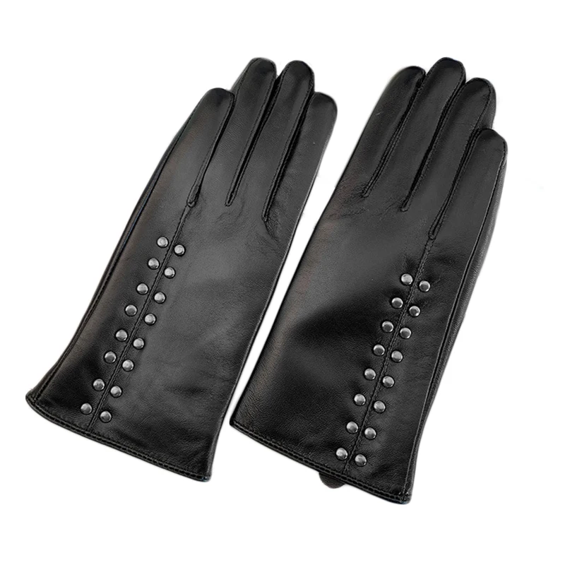 

Real Sheepskin Leather Gloves Women Winter Touch Screen Mittens Women's Winter Punk Rivet Gloves S2796