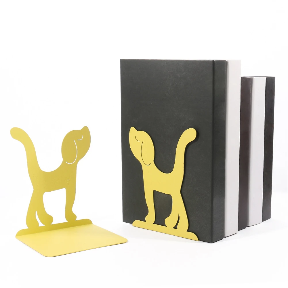 

2pcs Home Dog Shape Reading Stand Metal Bookend Desk Organizer Desktop Vintage Solid Color Office Zinc Alloy Cartoon Puppy Gift
