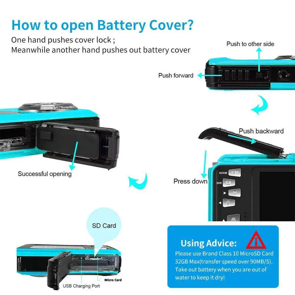 Профессиональная Детская Цифровая камера для подводной съемки 10 футов Full HD видео