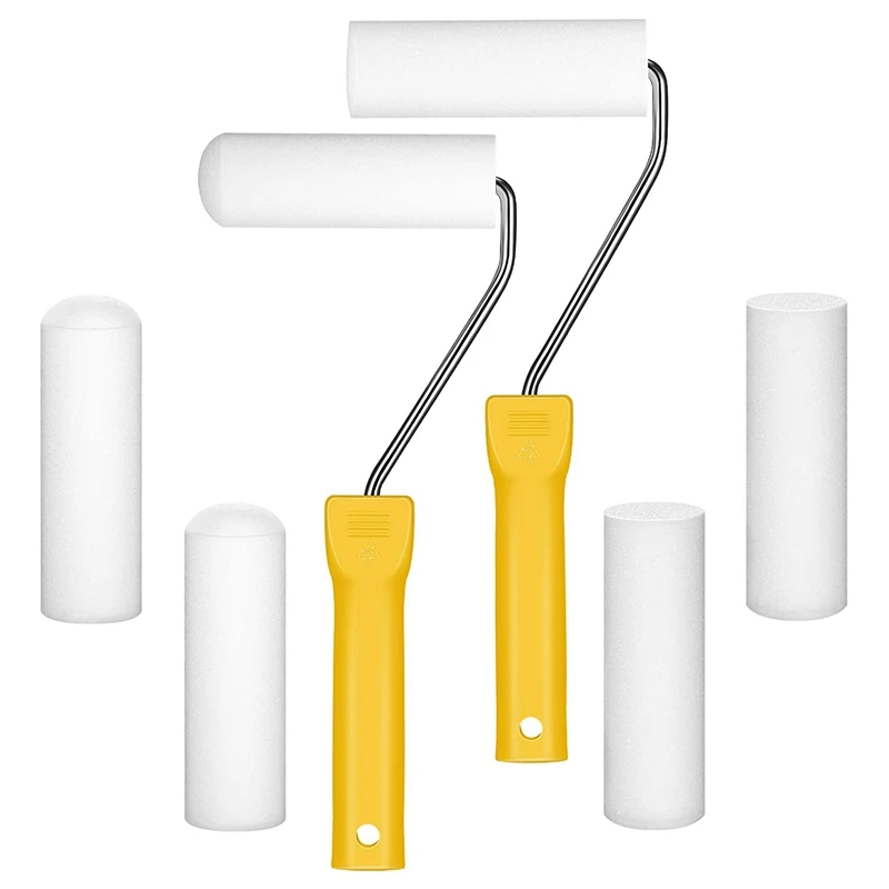 

8 Paint Roller Tool Kit 4 Inch Foam Paint Roller Trim Roller Mini Roller Frame for Home Wall Ceilings Painting Supplies
