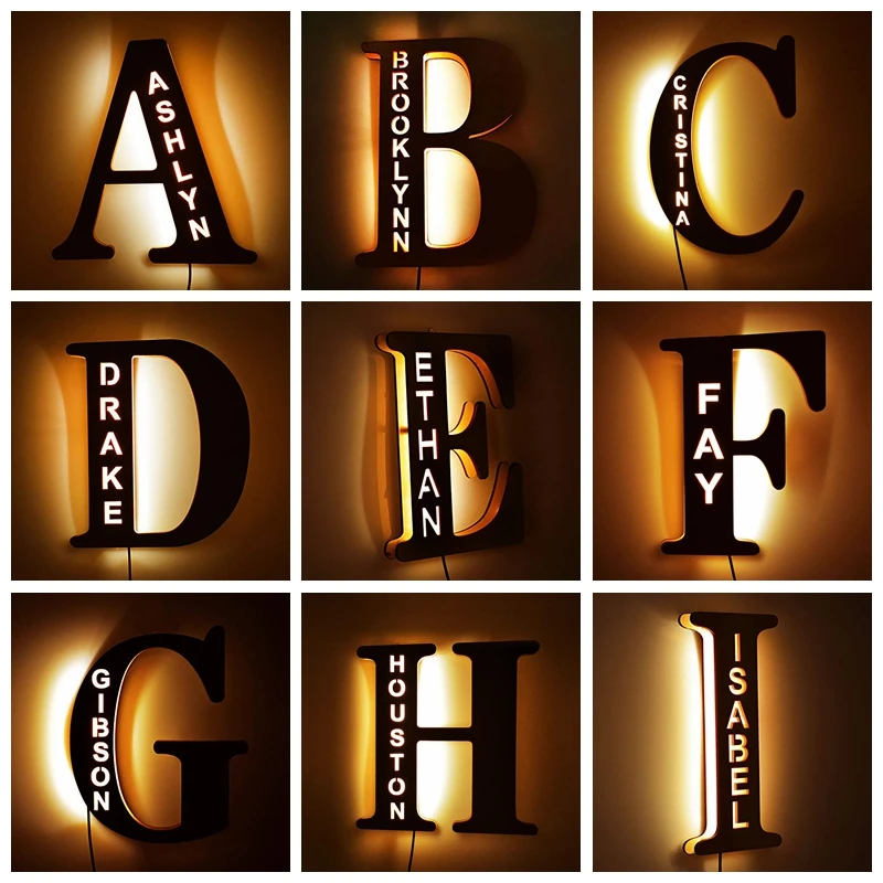 Деревянный ночник на заказ с 26 буквами для детской комнаты светодиодные лампы