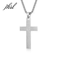male men cross necklace pendants bible lords prayer fashion christian jewelry box chain stainless steel black gold color