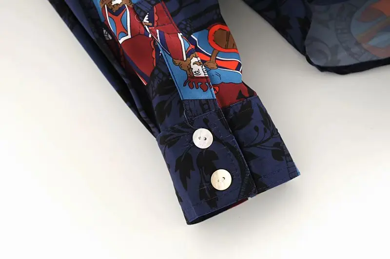 

Women's Spring autumn turn down collar vintage print shirt Female single breasted long sleeve tops blouse TB3497