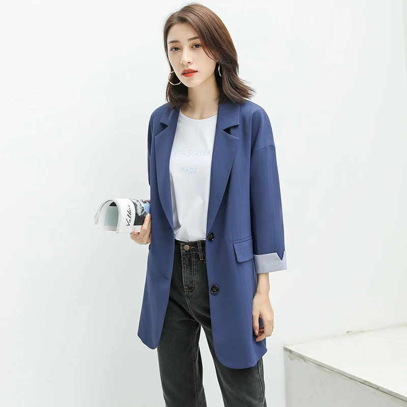 blue Ladies Blazer Women stripe New Spring Long Sleeve Suit Blazer Female Suit Jacket Blaser Femme Slim Work  women blazers