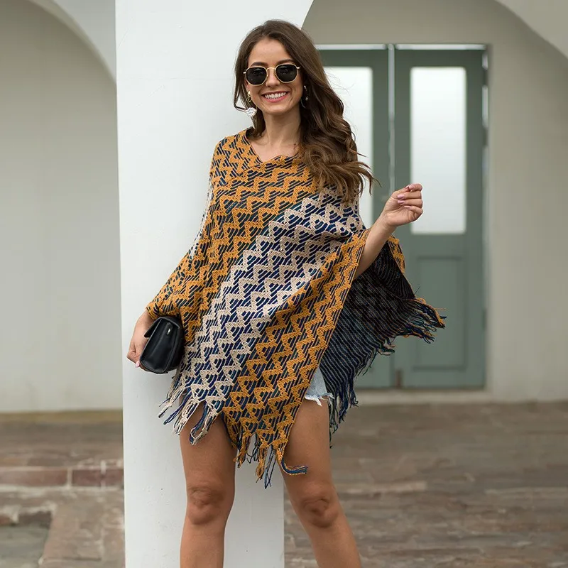 Повседневное Свободные Элегантные Волнистая Полоса кисточкой свитер