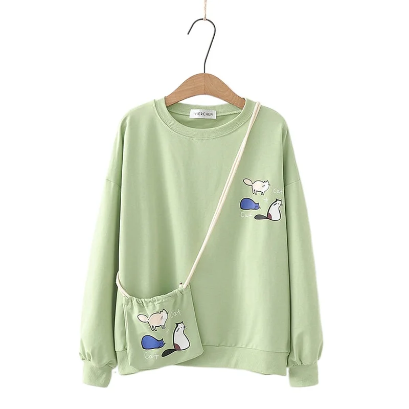 Женский свитшот из хлопка школьная форма в стиле мори с детским принтом весна 2021