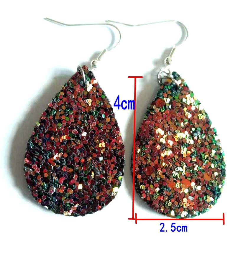 glitter brown 30 пар оптом женские грубые искусственная кожа длинные в форме слезы пирсинг серьги - Окраска металла: glitter brown