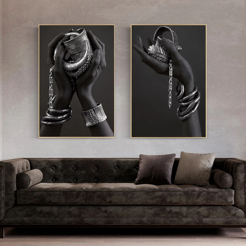 

Black Hands Holding Silver Jewelry Wall Art Posters And Prints Modern African Art Canvas Paintings Home Wall Decorative Pictures