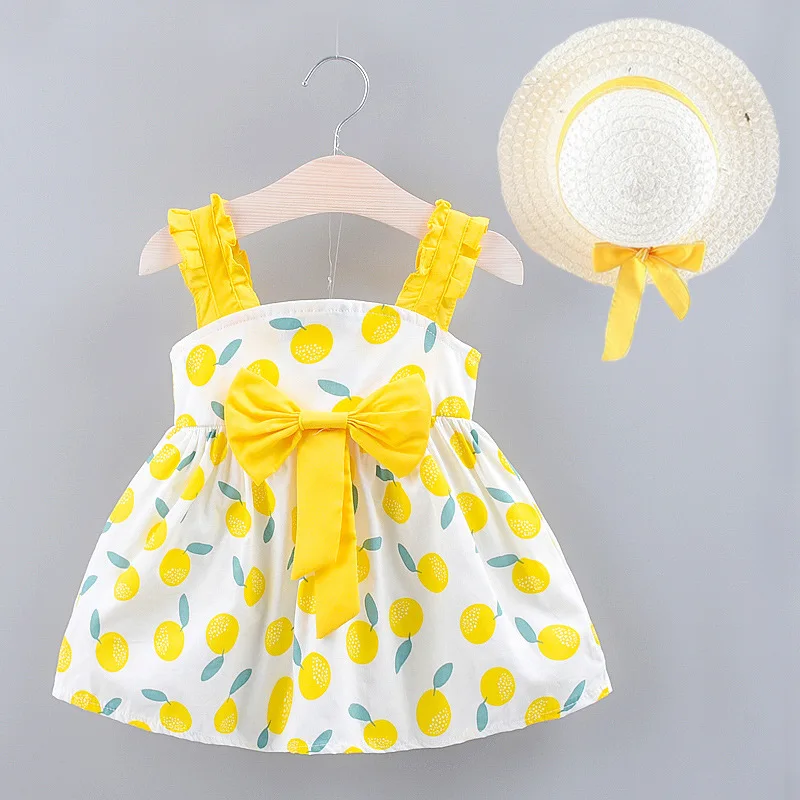 

2021 children's summer new girl spotted bow dress girls casual cotton dress + free sun hat