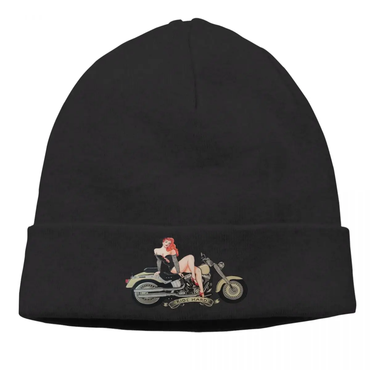 

Motorcycle Pinup Bonnet Homme Outdoor Knitted Hat Pin Up Girl Art Culture Skullies Beanies Caps Style Fabric Hats