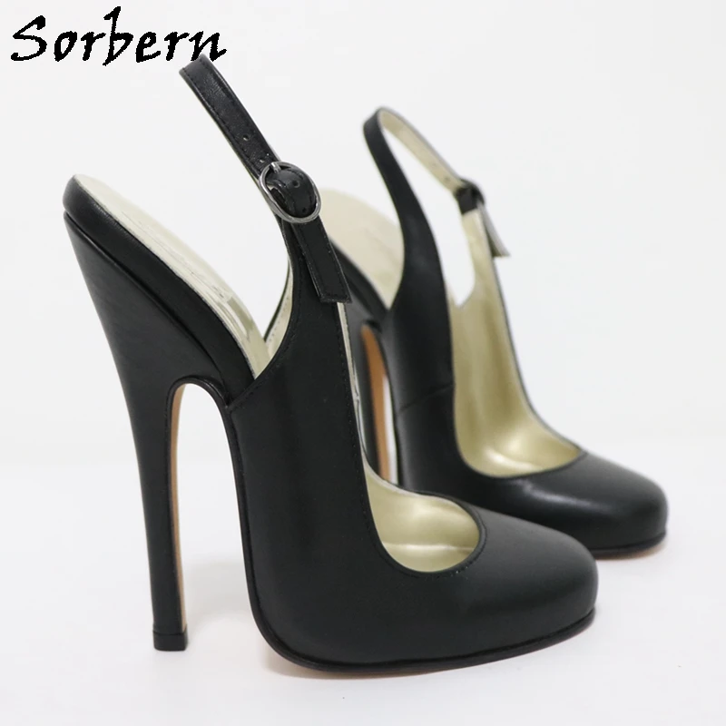 Sorbern 15cm Sexy Women Shoes Pump Slingbacks Night Club Footwear Genuine Leather Ladies Pump Stilettos Round Toe Custom