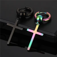 2021 new classic stainless steel street fashion hip hop cross coil earrings mens and womens jewelry