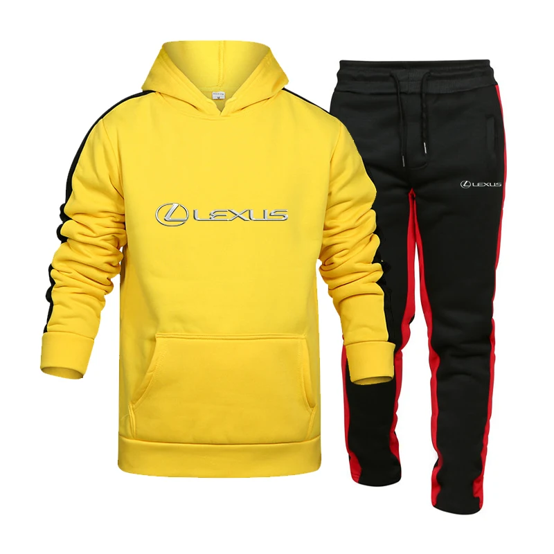 

B4 Men's Spring and Autumn LEXUS Car Logo Patchwork Hoodie Pullover Sweater + Pants Suit Casual Trend Set Men