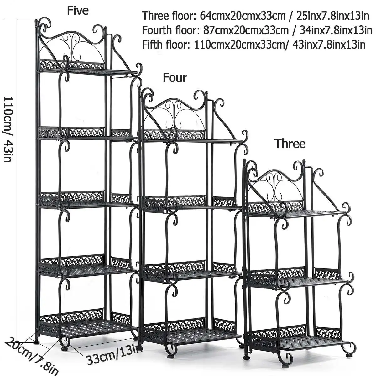 

3/4/5 Layers Black Metal Shelf Plants Stand Flower Rack Holder Flower Stand Outdoor Indoor Plant Shelves Garden Balcony Decor