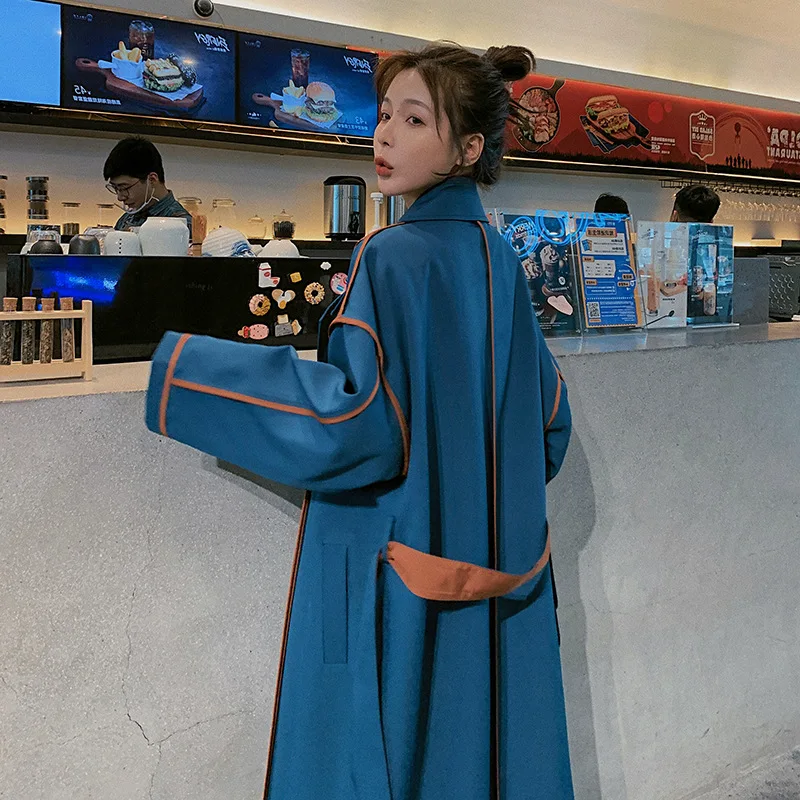 

Hot Sale Stylish Fabric Elegant Loose Outdoor Windproof Female Trench Coat Lazy Cozy Oversize Commute Casual Women Clothes 2020