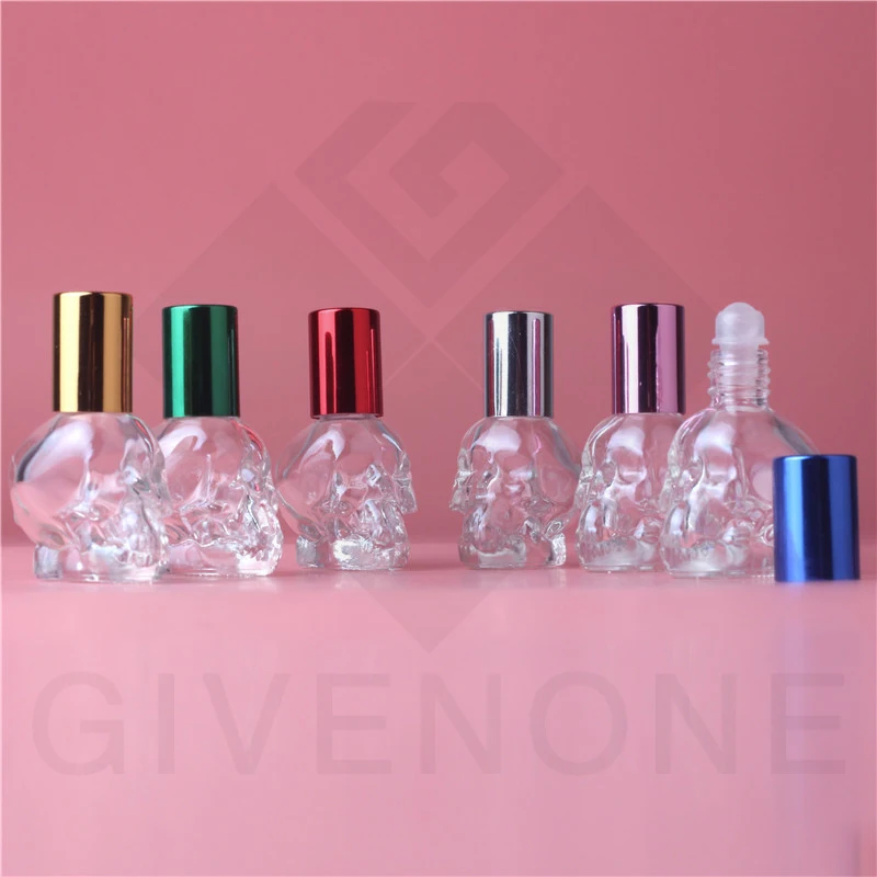 10 шт./лот 8 мл пустой стеклянный рулон в форме черепа на флаконе для духов пустые