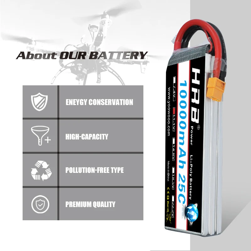 HRB RC Lipo 2S 3S Батарея 10000 мА/ч, 4S 5S 6S 7,4 V 11,1 V 14,8 V 18,5 V 22,2 V 25C MAX 50C Дрон XT60 T для дистанционно управляемых вертолетов самолетов