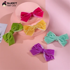 Детские Мини-заколки для волос, с бархатным бантом, для девочек, одноцветные, с узелком
