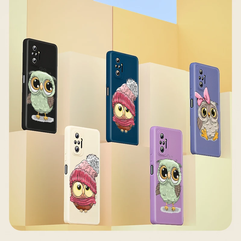 

Cartoon Lovely Cute Owl for Xiaomi Redmi Note 10 10T 9 9T 8 8T 7 Pro Max 5G Luxury Liquid Silicone Soft Cover Phone Case