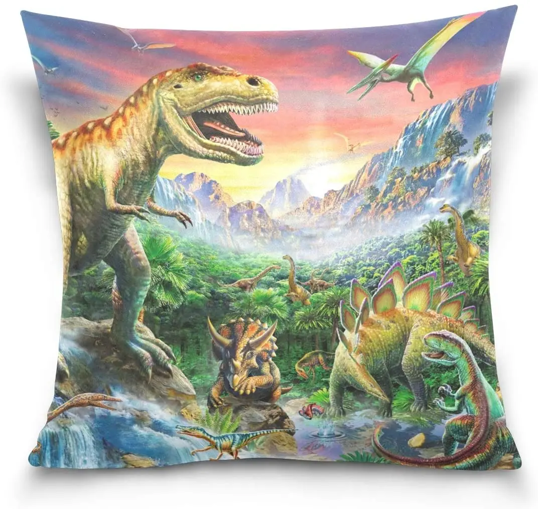 

Jurassic Park Dinosaur Throw Pillow Cases Square Print Cotton Wool Cushion Covers Couch Sofa Home Decoration