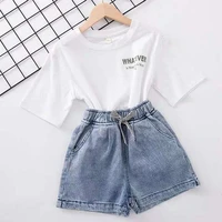summer girls clothes tow piece sets sweatshirt short t shirt skinny vest shorts letters printed 3 13y girls suits