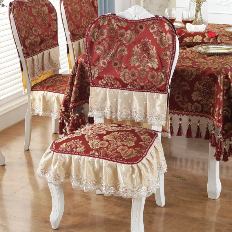 

European Classical Jacquard Chair Cover Cushion Vintage Luxury Splice Lace Chair Back Cover Palace Style Home Fabric Decoration