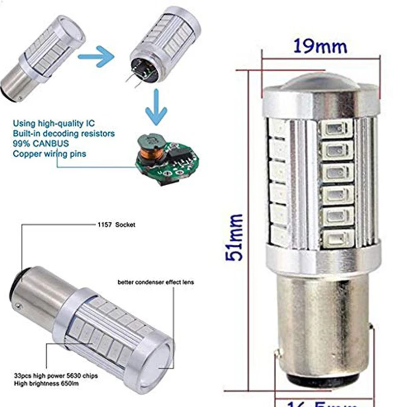 2 шт. красный 1157 P21/5 Вт Bay15d супер яркий 33 Smd 5630 5730 Светодиодные Автомобильные стоп