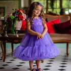 Платье-пачка для девочек, Тюлевое, фиолетовое, с цветочным принтом