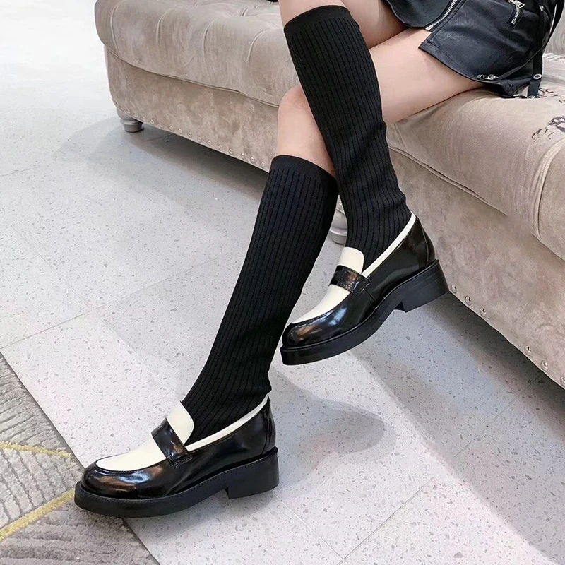 Новинка женские вязаные ботинки Stovepipe эластичные носки из натуральной кожи на