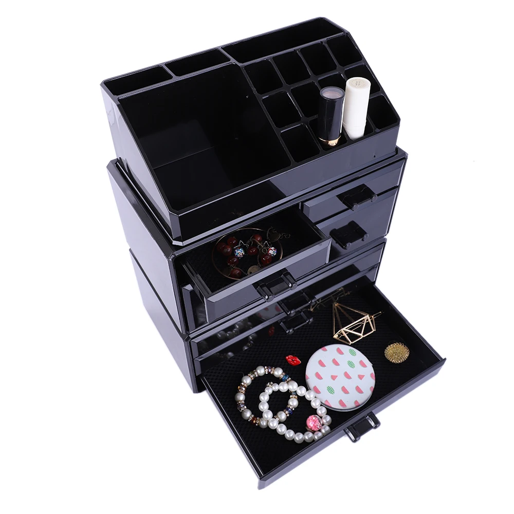 Plastic Black cosmetic box For Cosmetic Collect with Mirrior  Storage Rack 190812113