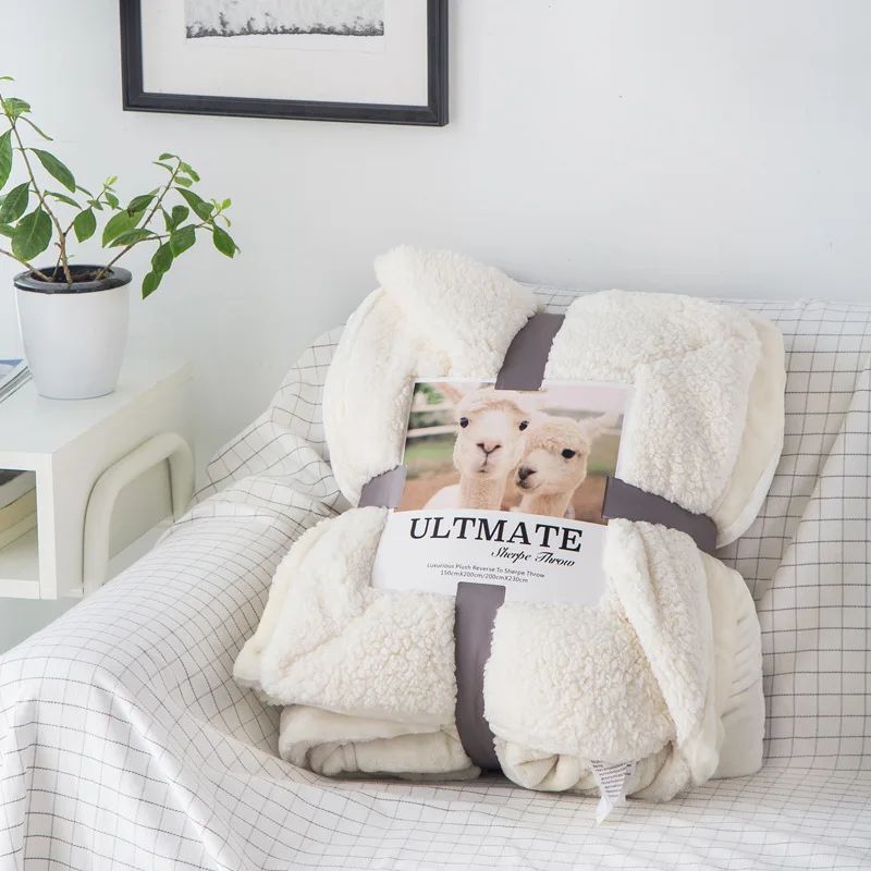 Двухслойное толстое кашемировое зимнее домашнее одеяло шерпа плед для кровати