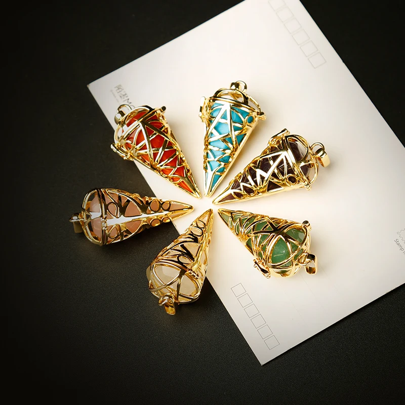 1 шт. золотые натуральные камни и Кристальные минералы маятник металлическая