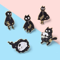 witch cats enamel pin skull black fire cloak accessories brooches punk gothic badges clothes backpack gift for friends jewelry