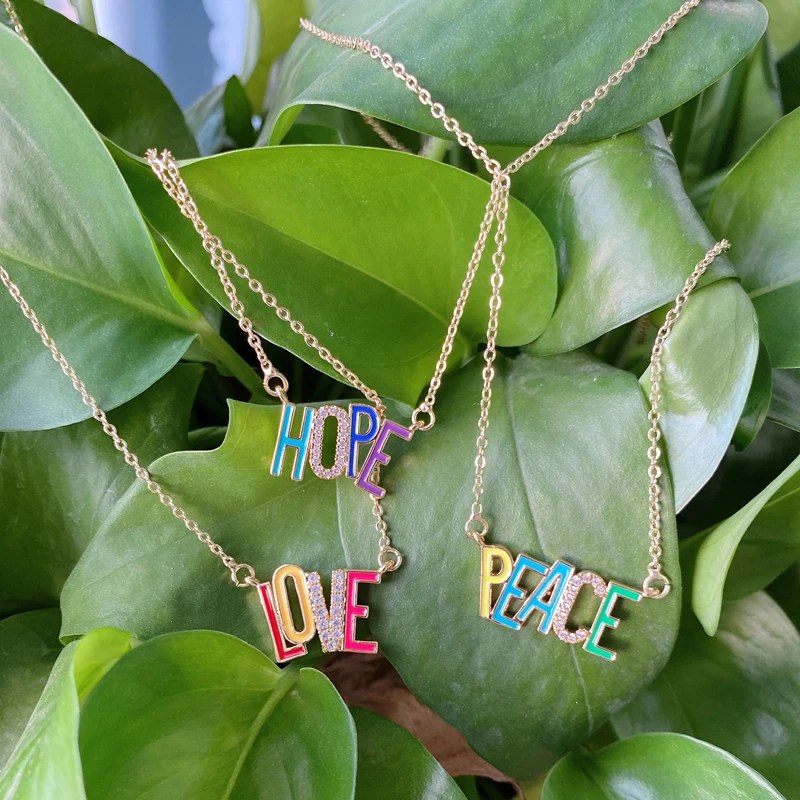 

5Pcs/ Lot Custom Handmade Enamel Hope Peace Love Necklace