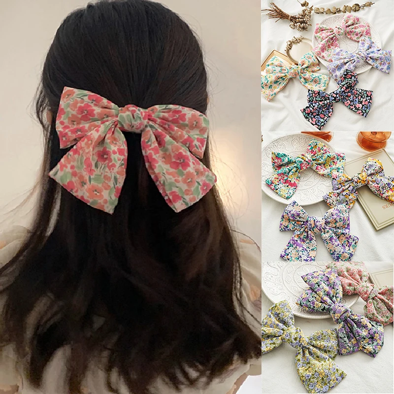 

Two Layer Butterfly Cloth Fabric Headwear Hair Clip Floral Barrettes Hair Accessories Women Girls Big Large Bow Spring Clip
