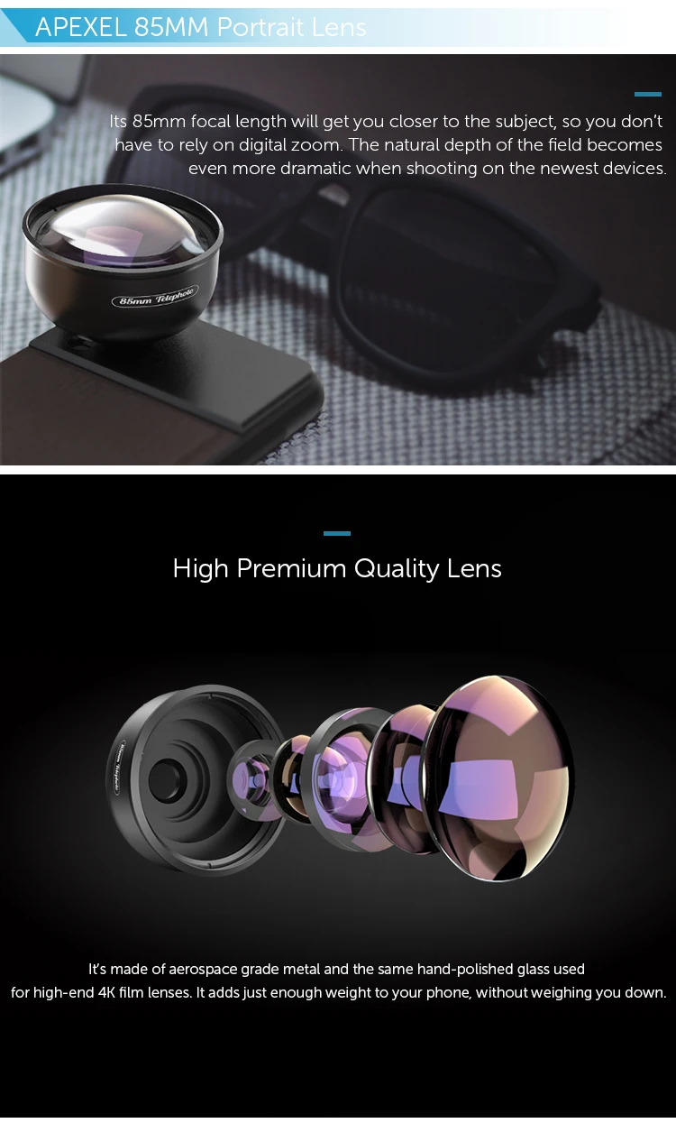 APEXEL HD Full Frame 85 мм 3X телеобъектив Телефон камера объектив Мобильный объектив с c-креплением чехол для iPhone X samsung huawei P30 Pro