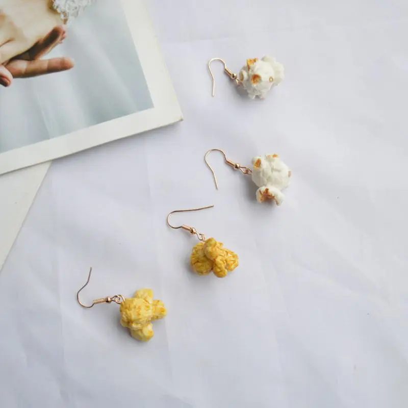 

R58E Funny Popcorn Fried Chicken Food Drop Earrings Women Creative Fashion Jewelry