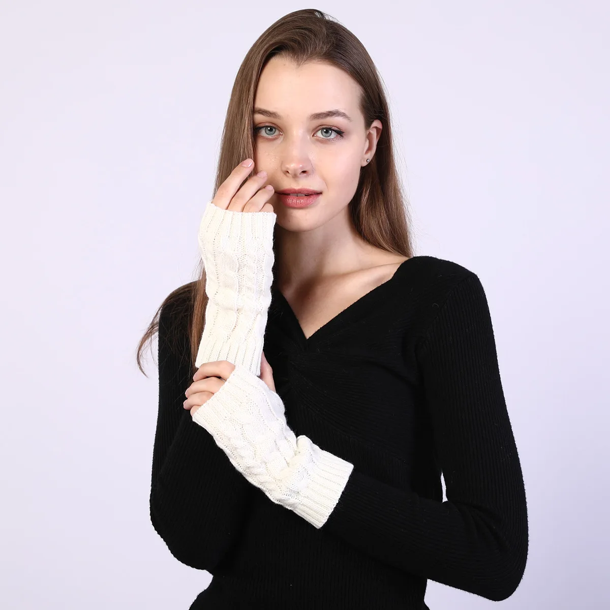 Sparsil, женские зимние вязаные перчатки без пальцев, одноцветные, на запястье, длинные руки, теплые варежки, вязаные, Guantes Invierno Mujer, женские, 7X20 см