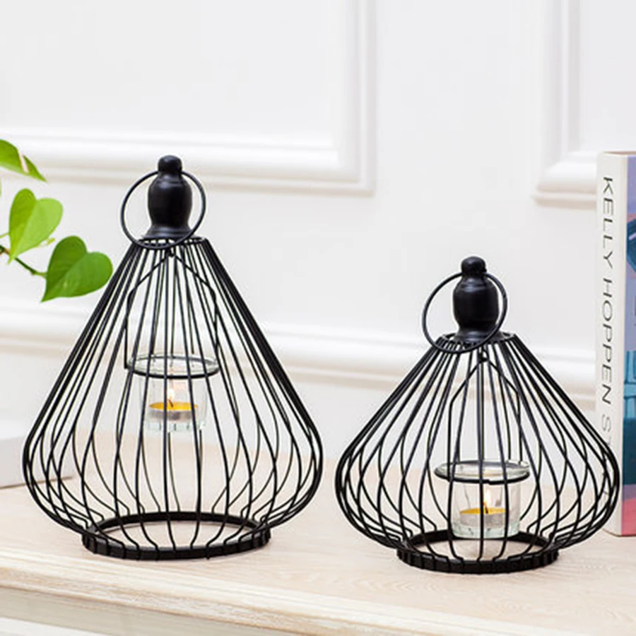 Скандинавский черный подсвечник металлический геометрический ветровая лампа