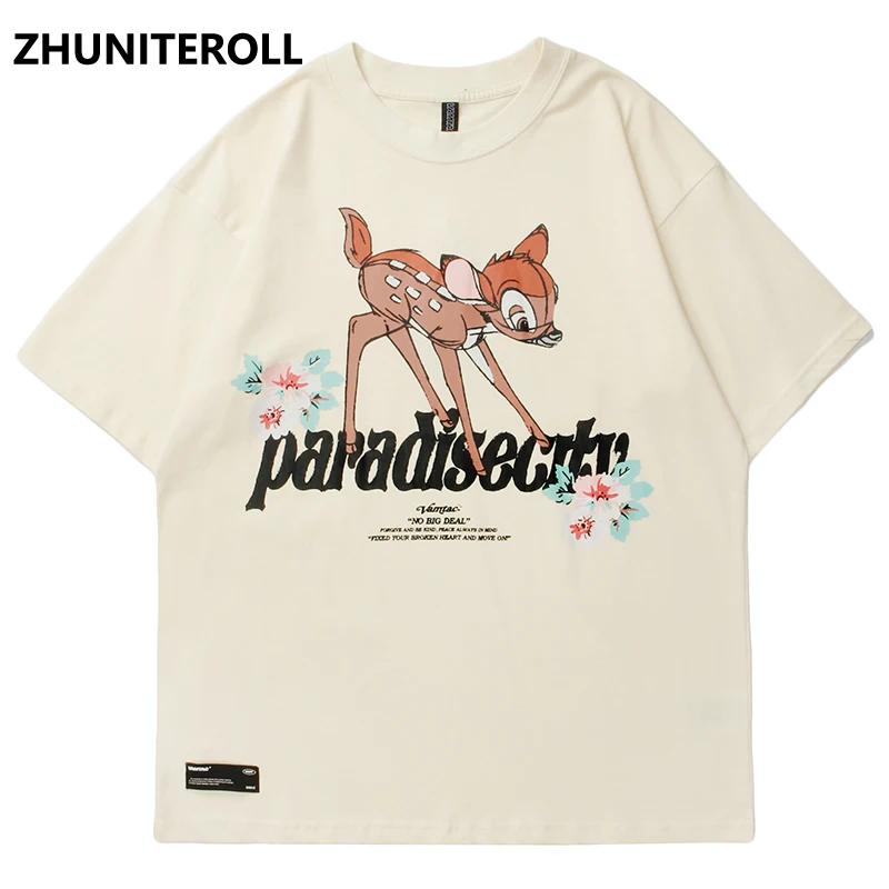 

Couple Cute Tshirts Men Hip Hop Cartoon Deer Print Harajuku Short Sleeve Fashion Cotton T-Shirts Streetwear Tees Tops Clothing
