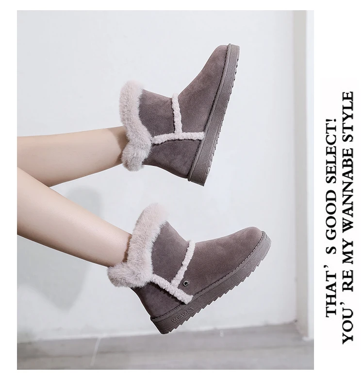 Winter New Women Suede Plush Lining Ankle Fur Snow Boots Flat With Black/Brown Emu Boots Fashion Cotton Shoes