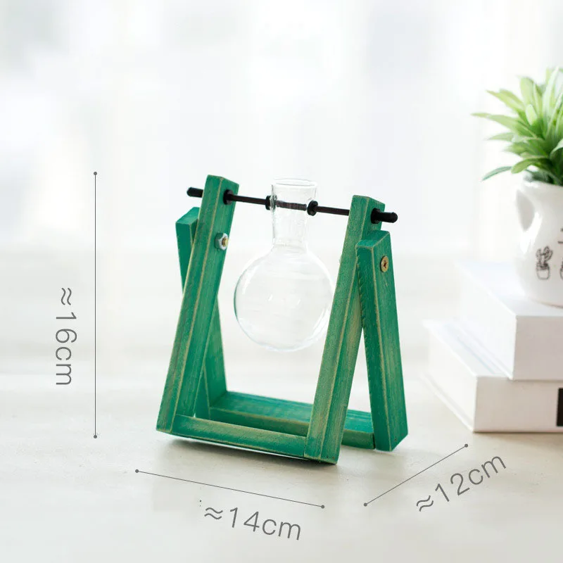 Green-Single vase Высококачественный деревянный стенд стеклянный террариум контейнер Гидропоника цветочный горшок для выращивания растений настольная ваза DIY домашний офисный, Свадебный декор - Цвет: Green-Single vase