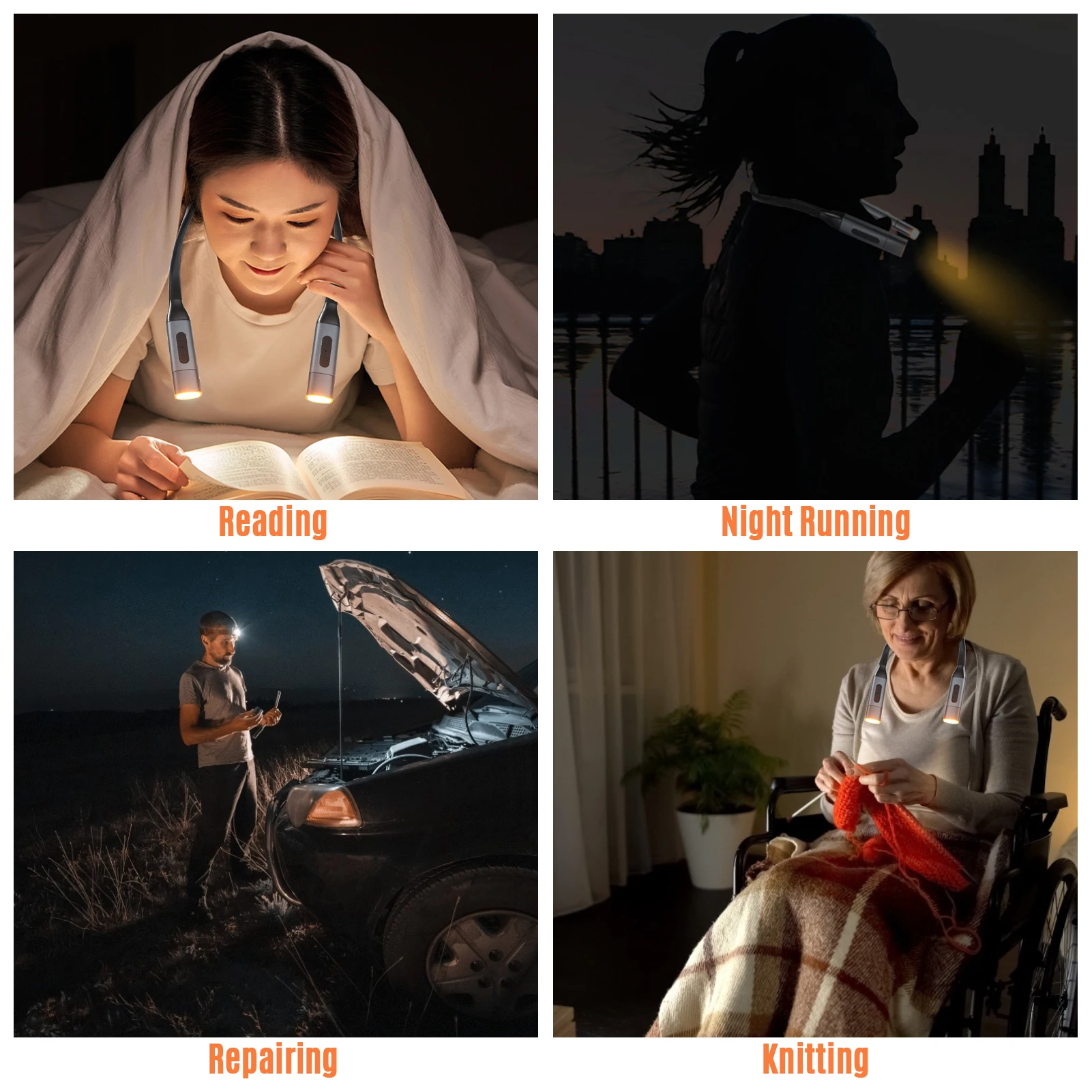 

LED Neck Reading Light USB Rechargeable Book Light Flexible Bendable Silicone Arm Hand-Free 3 Colors Mode Stepless Dimming