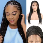 Длинный парик с оплеткой в коробке, с детскими волосами, синтетический парик на сетке спереди для чернокожих женщин, парики из высокотемпературного волокна в оплетке
