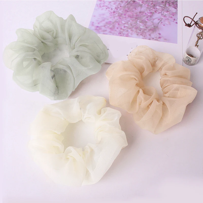 

2021 Korea Organza Hair Scrunchies For Women Elastic Hair Bands Girls Headwear Ponytail Holder Hair Tie Chiffon Hair Accessories